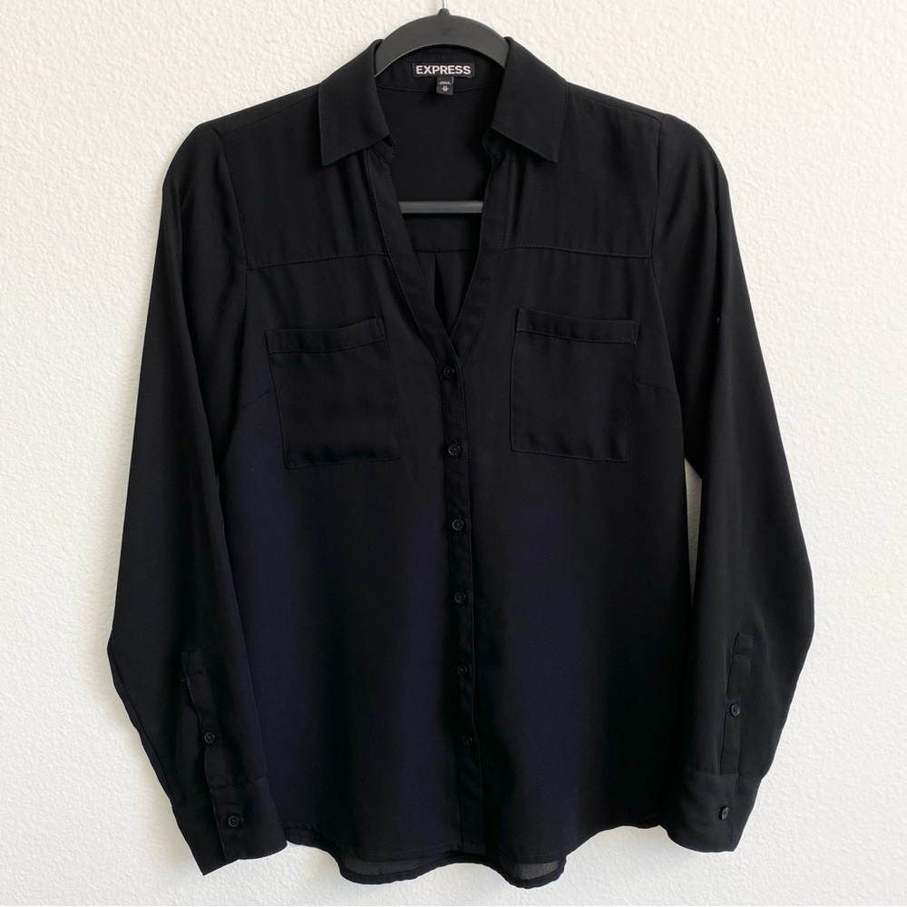 Express Women's Black Portofino Long Sleeve Button-Up Shirt